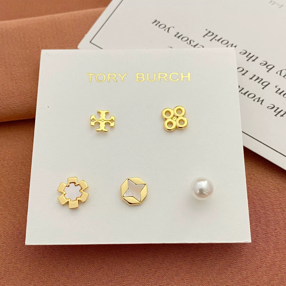 Tory Burch Series Irregular Shell Flower Clover Earrings 5 Piece Set